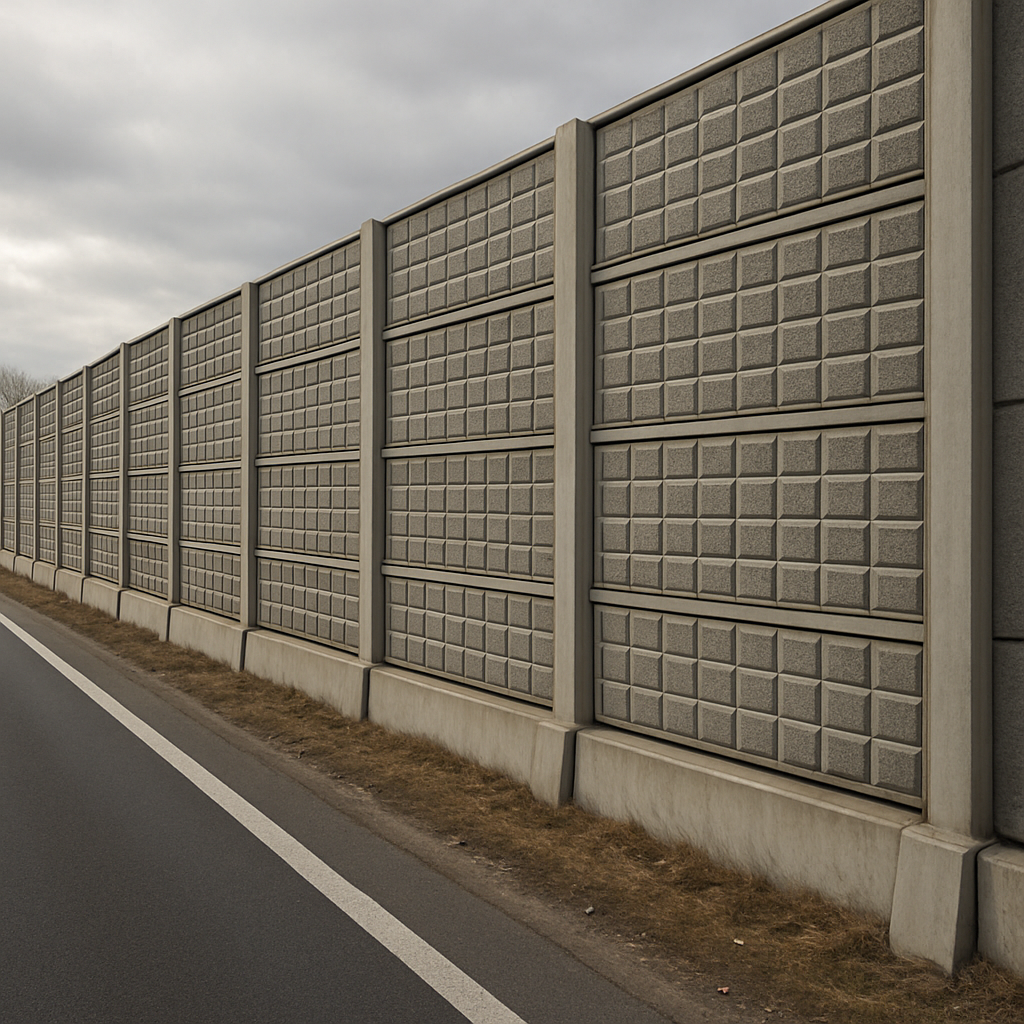 Bir otoyol kenarına yerleştirilmiş Silinti Grid ses bariyerleri